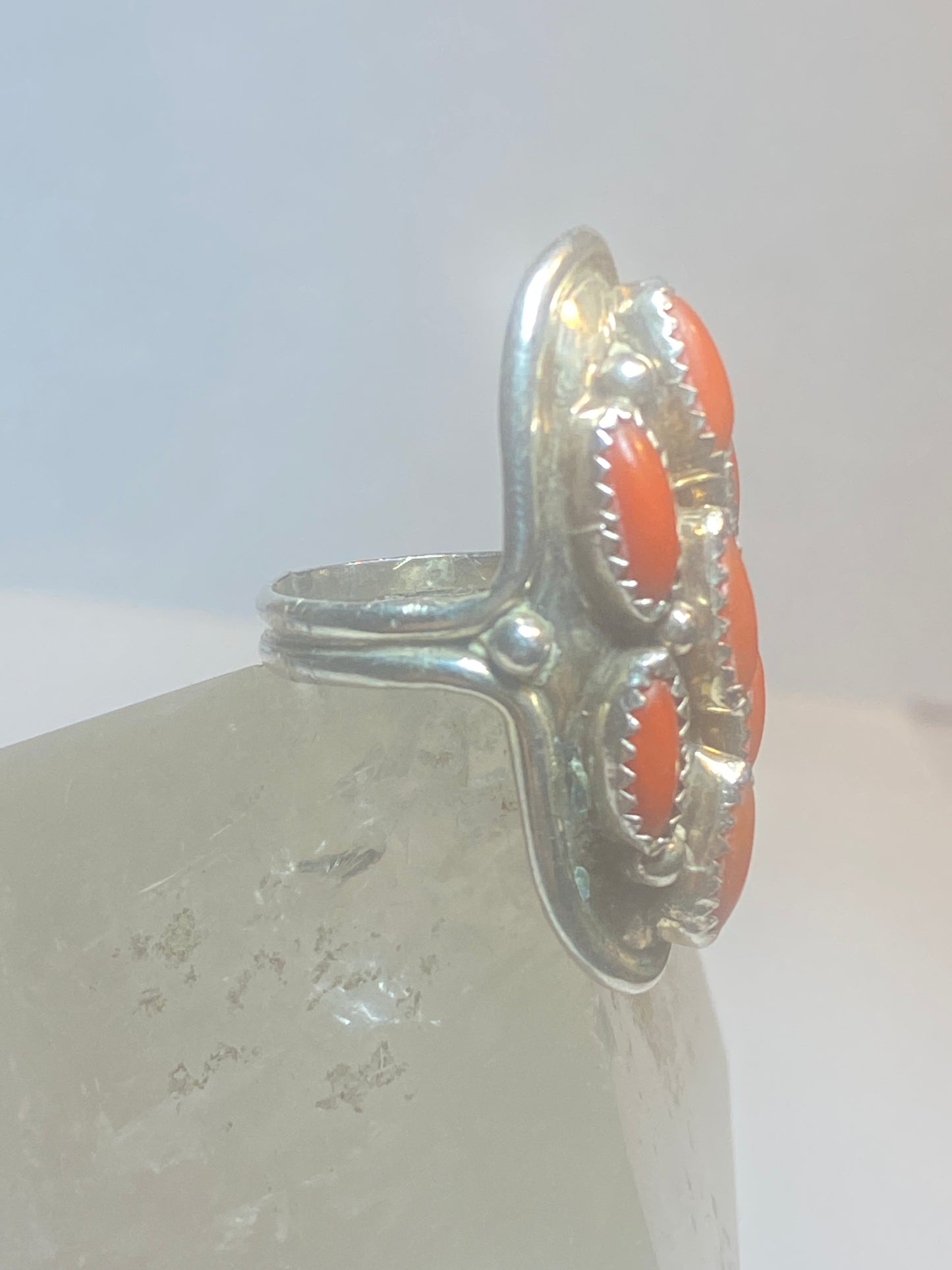 Zuni ring saddle sterling silver knuckle coral women girls