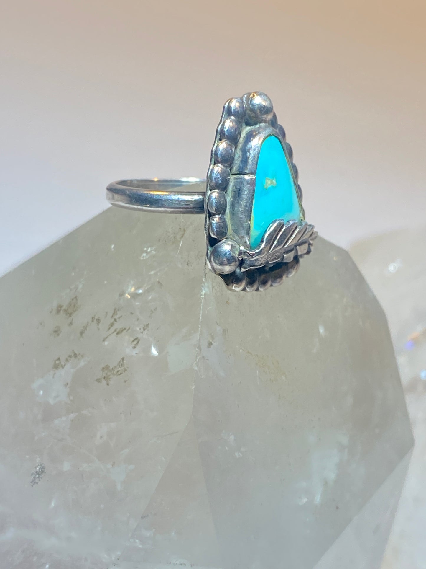 Turquoise ring size 6 feather Navajo southwest  sterling silver