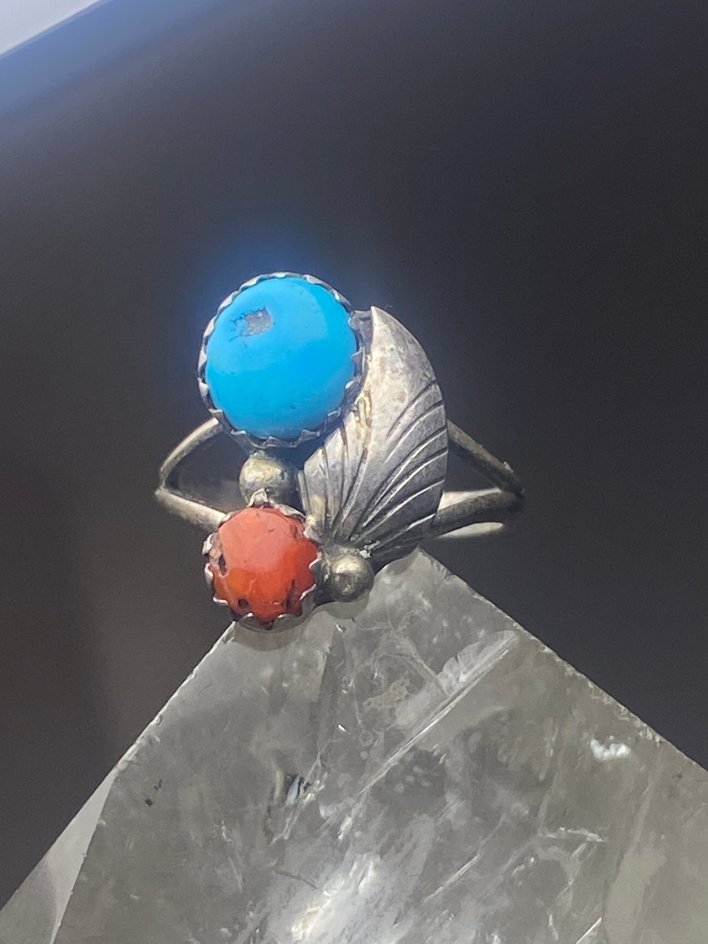 Coral turquoise Ring southwest pinky sterling silver women girl tr