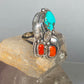 Long Turquoise ring coral Navajo southwest sterling silver women