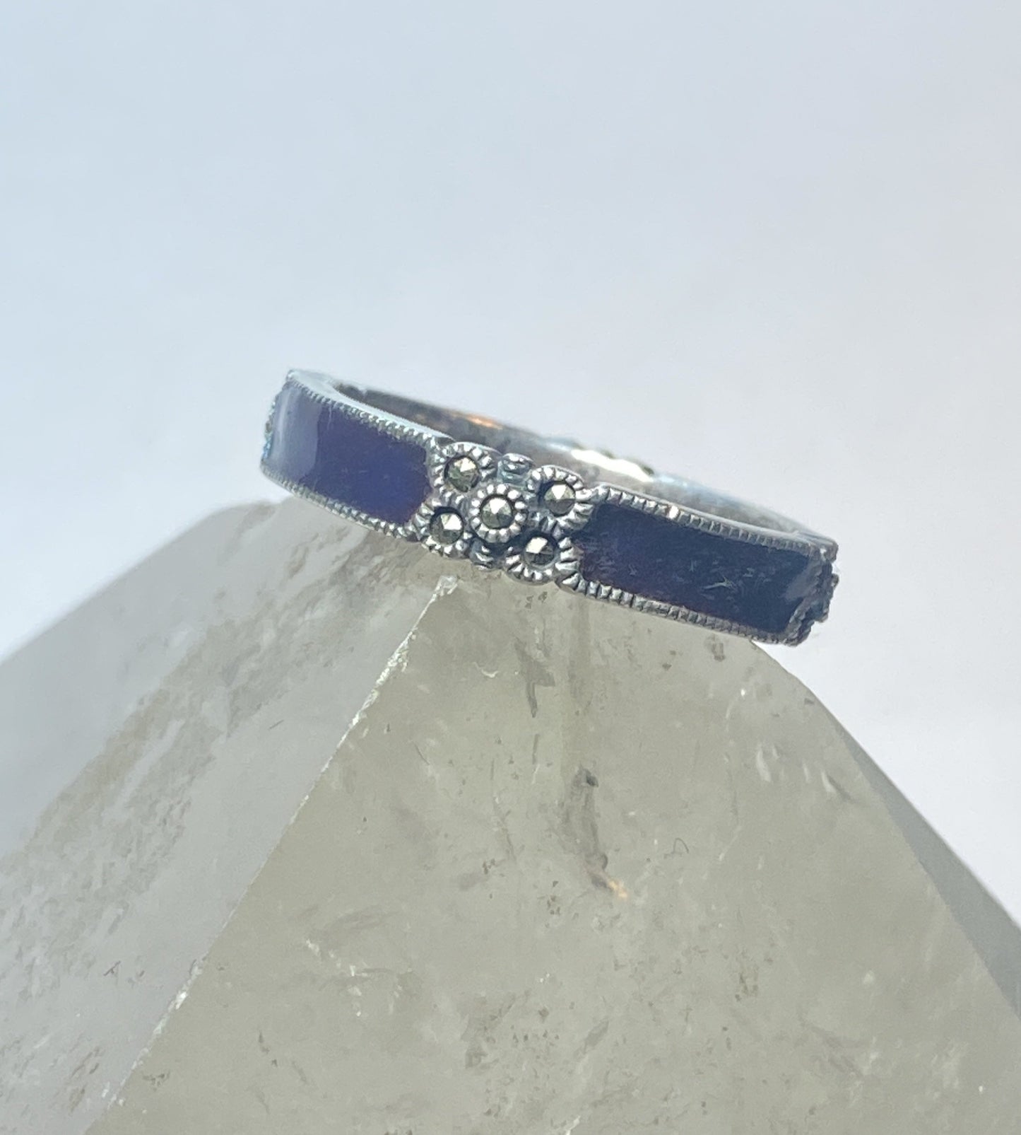 Judith Jack ring Art Deco stacker purple band marcasites sterling silver women