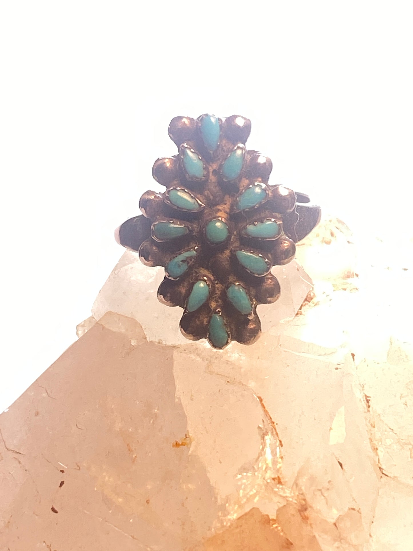 Turquoise ring size 8  Zuni flower petite point southwest sterling silver women girls