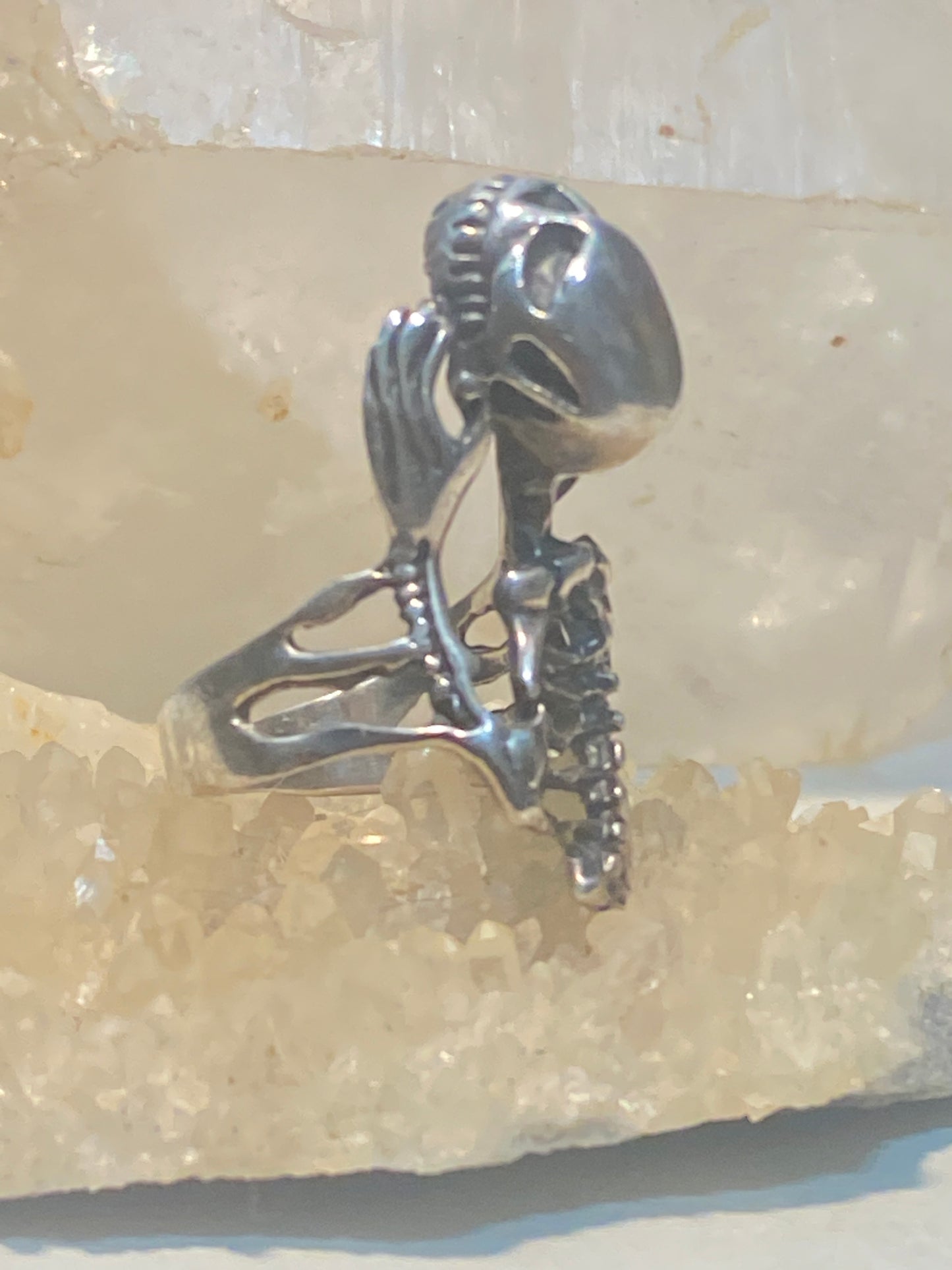 Skull ring skeleton biker band sterling silver women