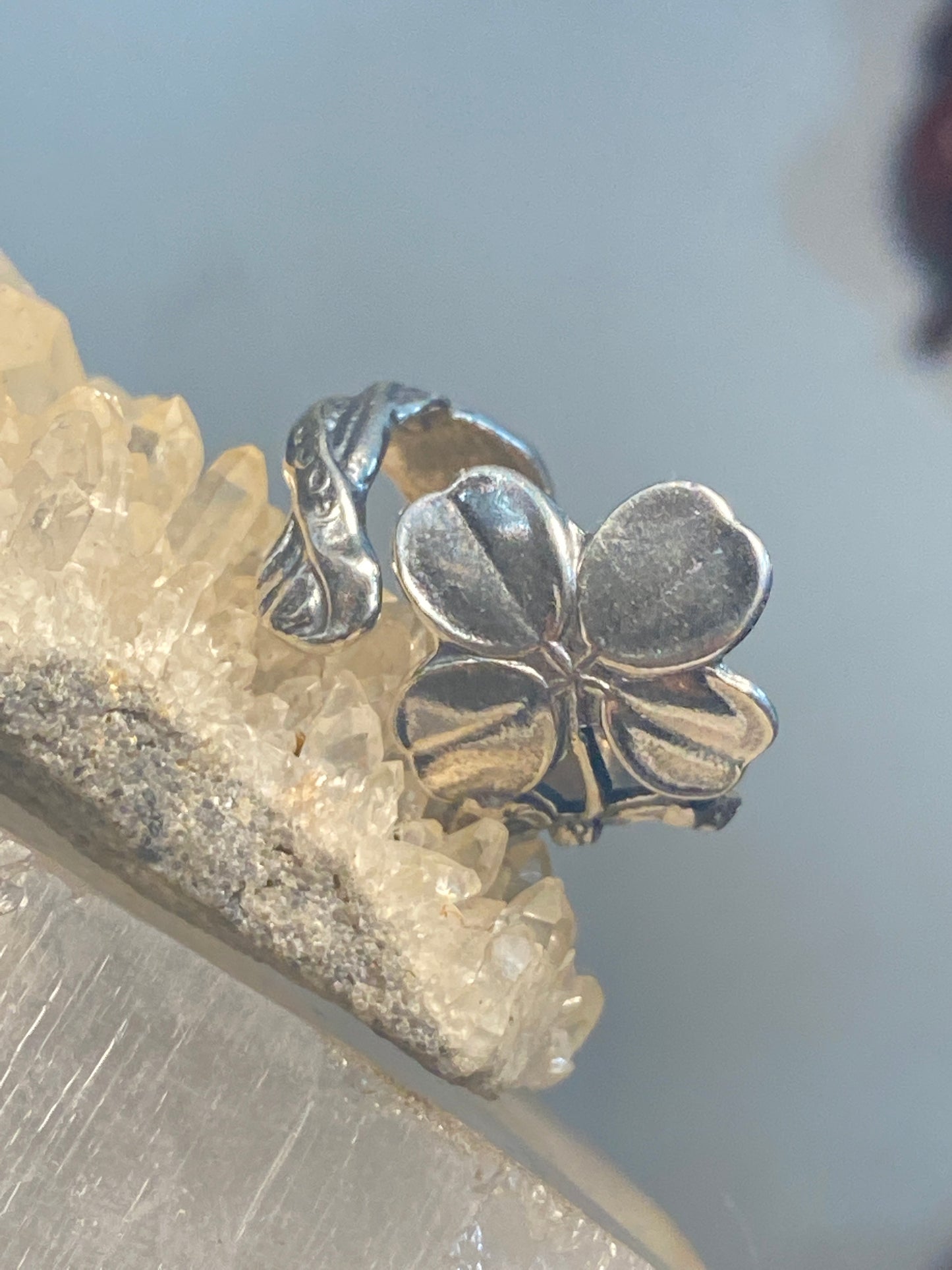 Four leaf clover spoon ring size 7.25  good luck band sterling silver women girls adj