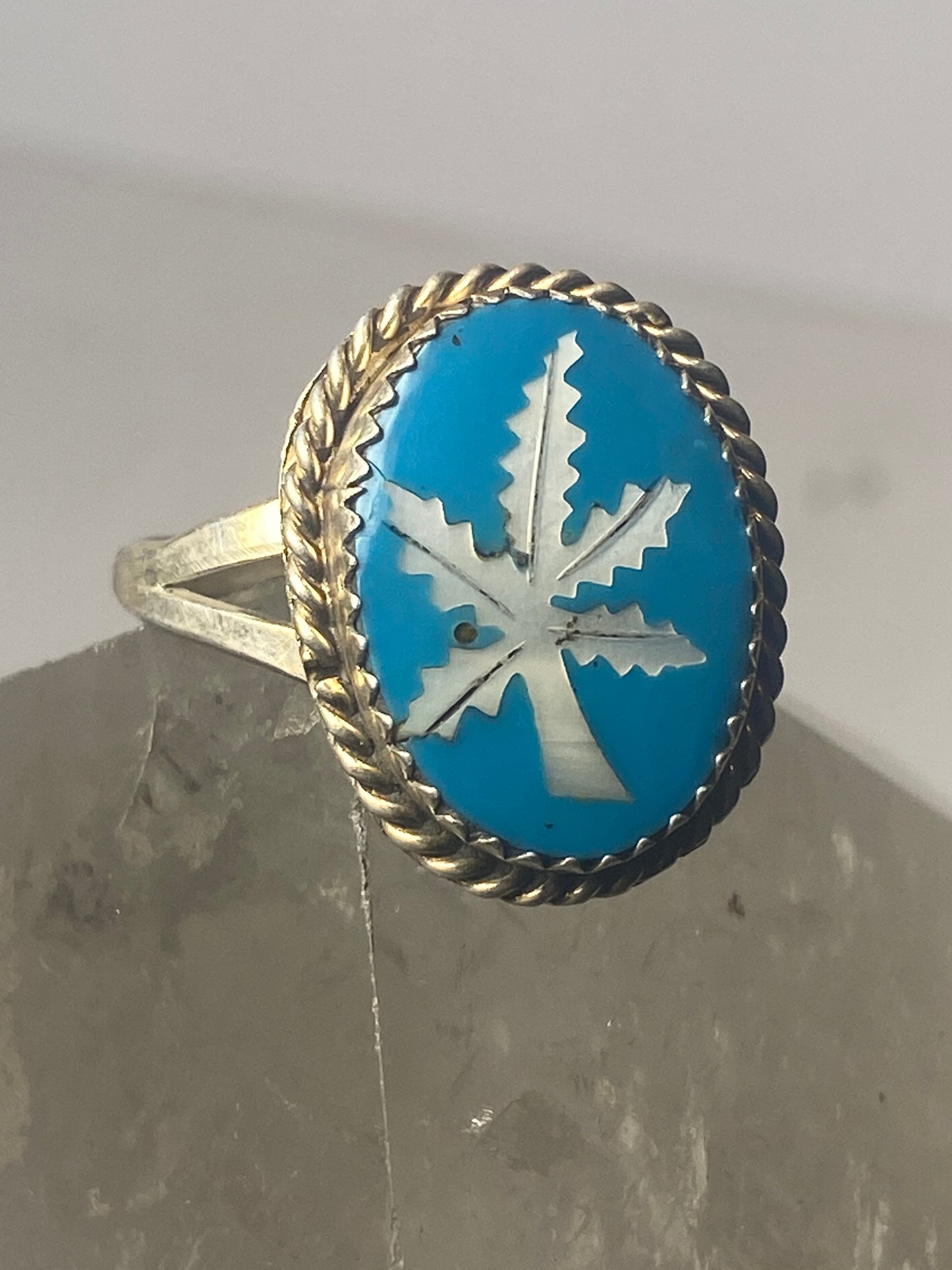 Marijuana ring turquoise MOP pot southwest  sterling silver women