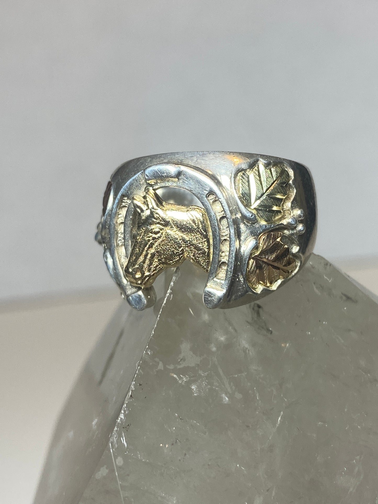 Horse ring Black Hills Gold horseshoe band leaves cowboy cowgirl sterling silver men women