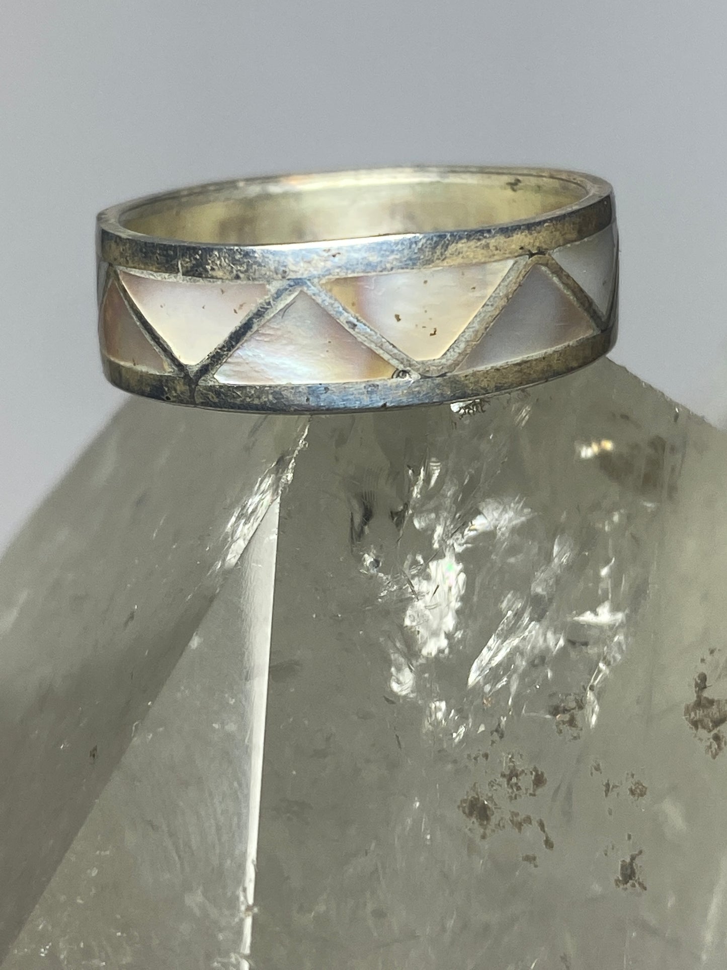 Zuni ring wedding band  mother of pearl sterling silver women men