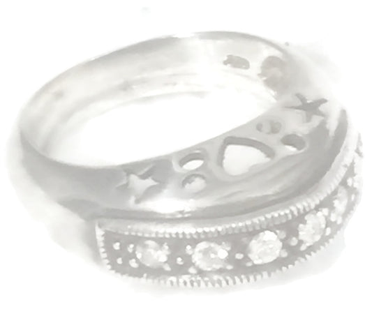 Vintage Clear CZ Crystal Ring Sterling Silver Hearts & Stars Size 5.50