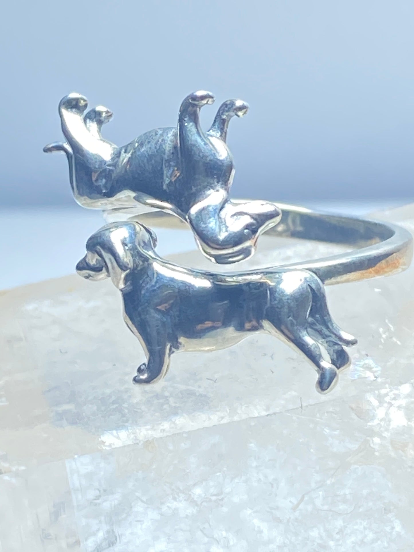 Mini Dachshund Ring  dog band sterling silver women girls