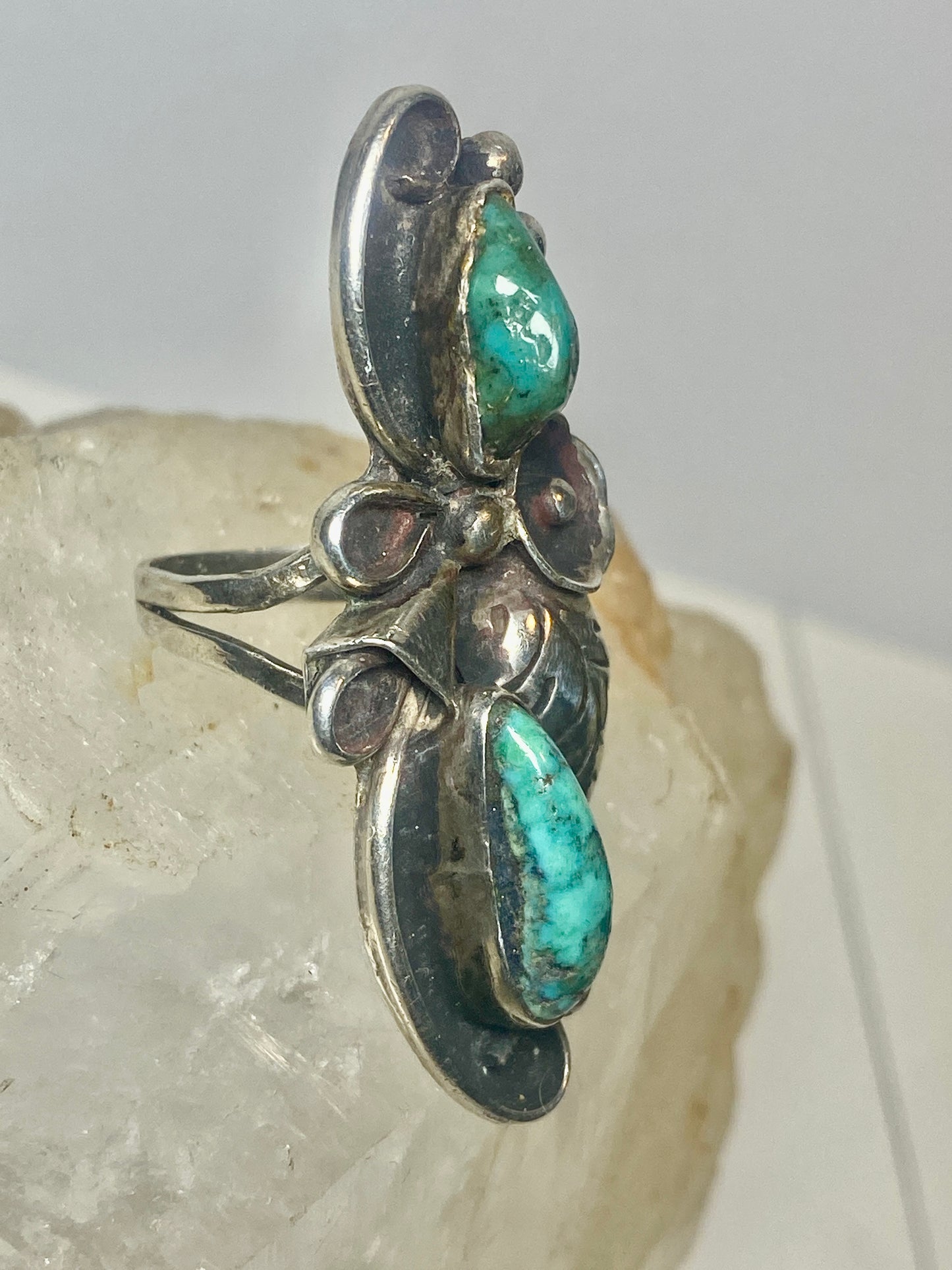 Long Turquoise ring size 6.75 Navajo sterling silver women girls