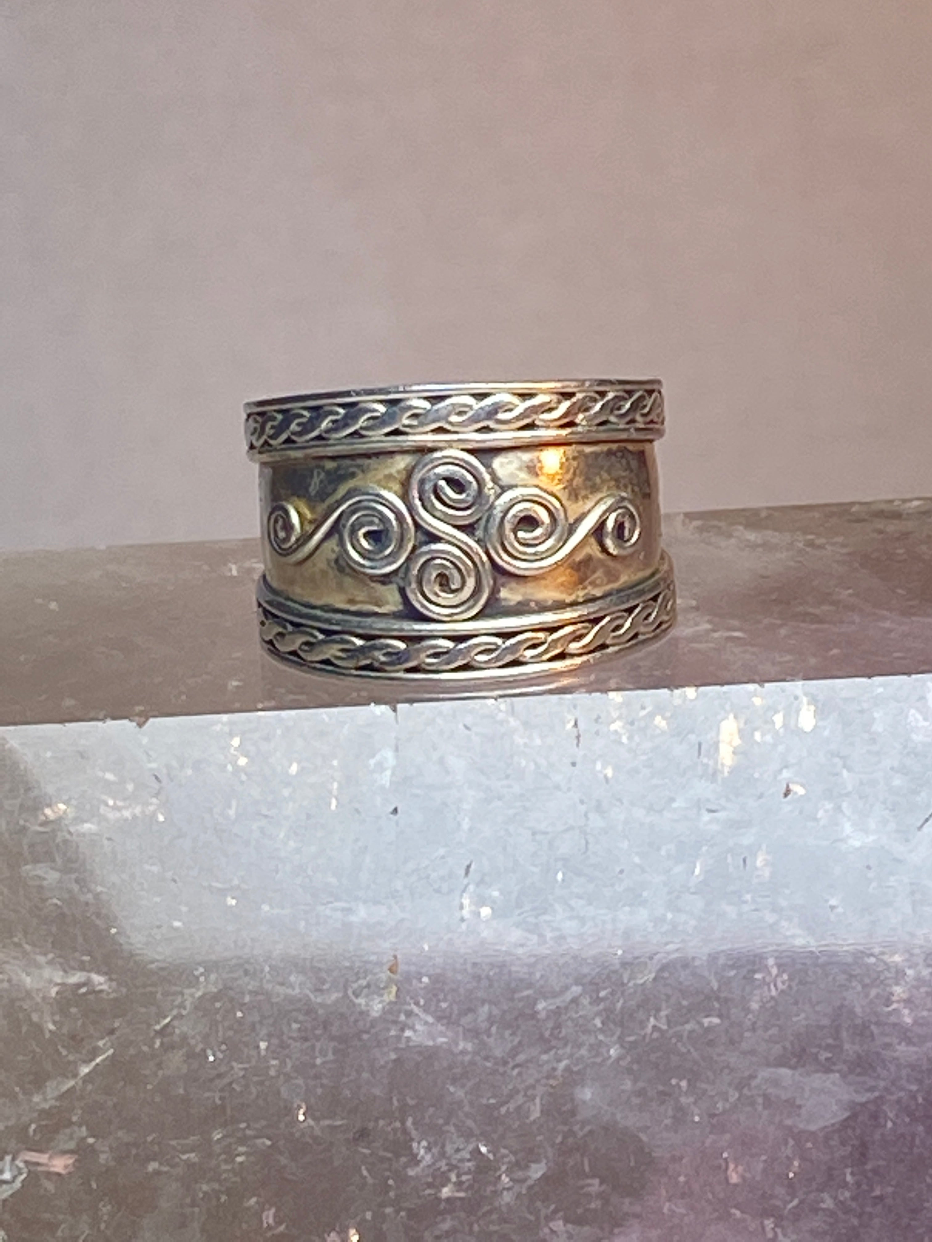 Cigar Band Size 5.75 Pinky Ring Spiral Sterling Silver Ring Women