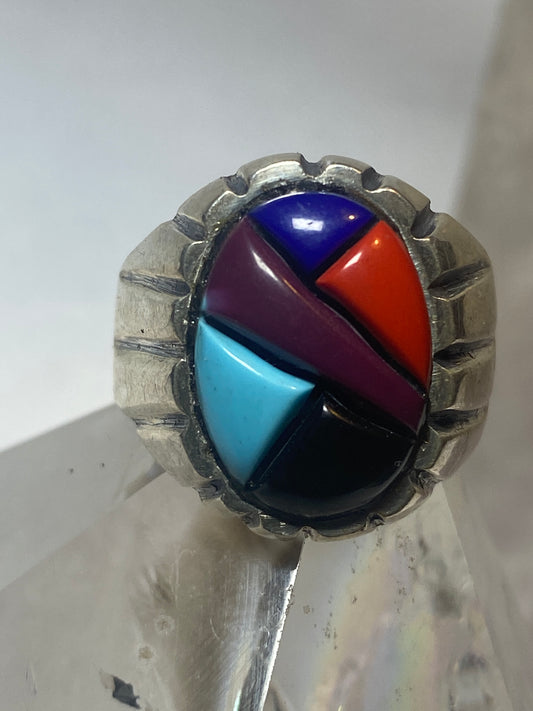 Colorful ring size 11.25 southwestern style sterling silver women men