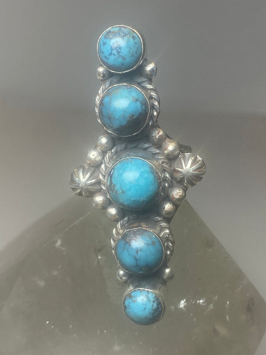 Long Turquoise ring southwest sterling silver women girls