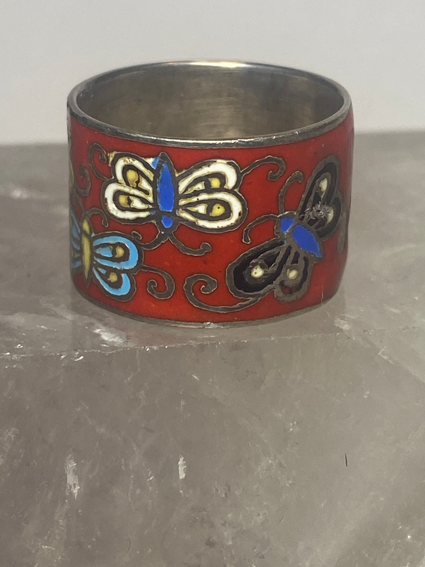 Butterfly ring size 5.50 Butterflies band enamel  sterling silver women girls