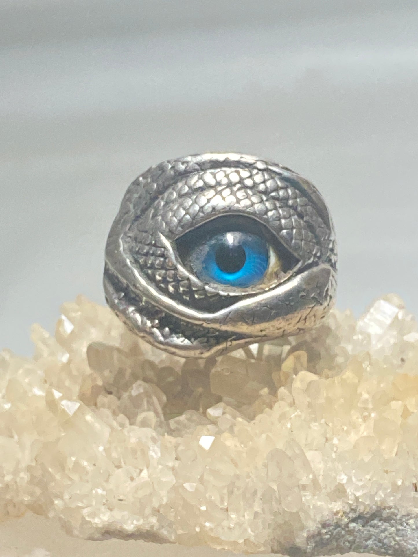 Eyeball ring size 10.50 biker pentagram snake skin wide eye band sterling silver women men