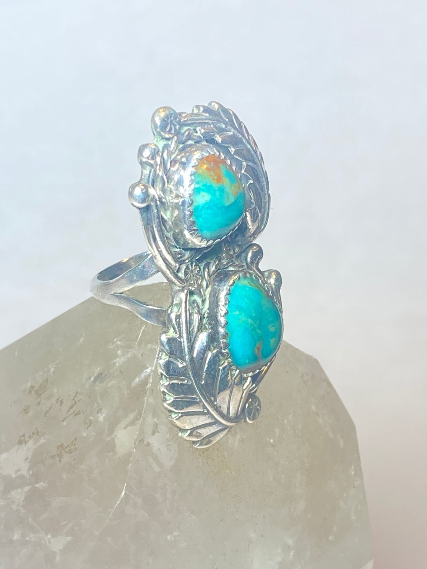 Turquoise ring Navajo long southwest sterling silver women