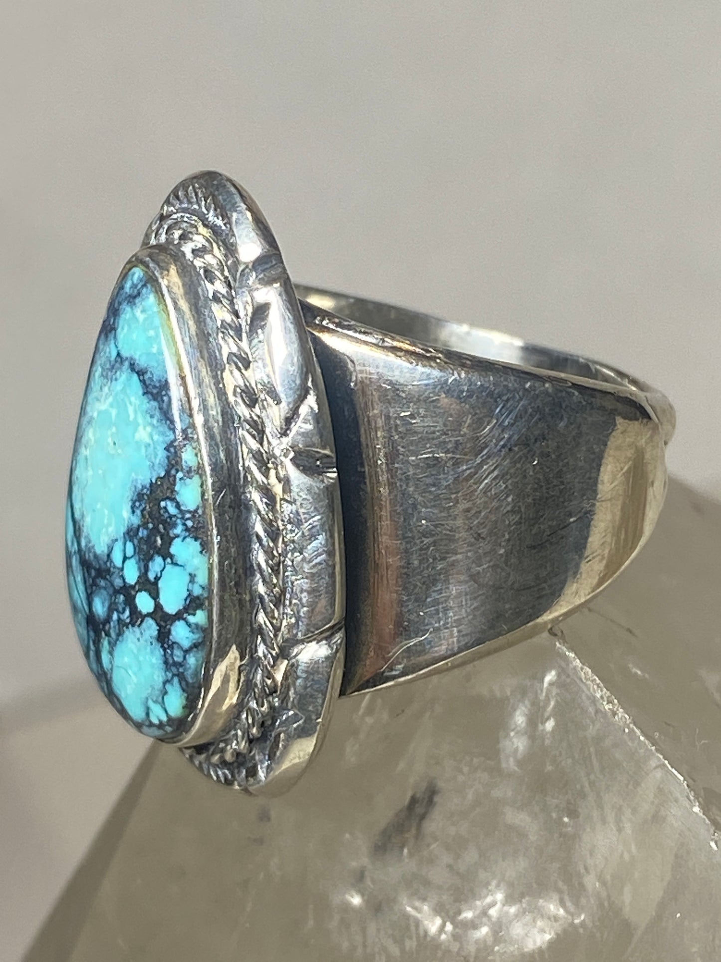 Turquoise ring Teardrop boho band sterling silver men women