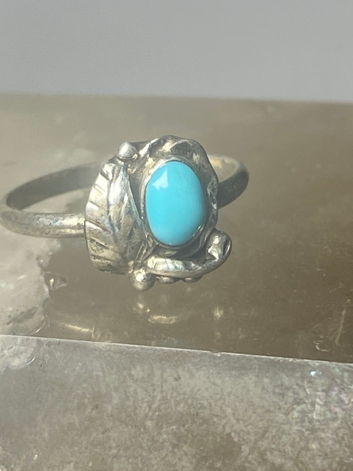 Turquoise ring size 2 leaves band southwest sterling silver women girls s