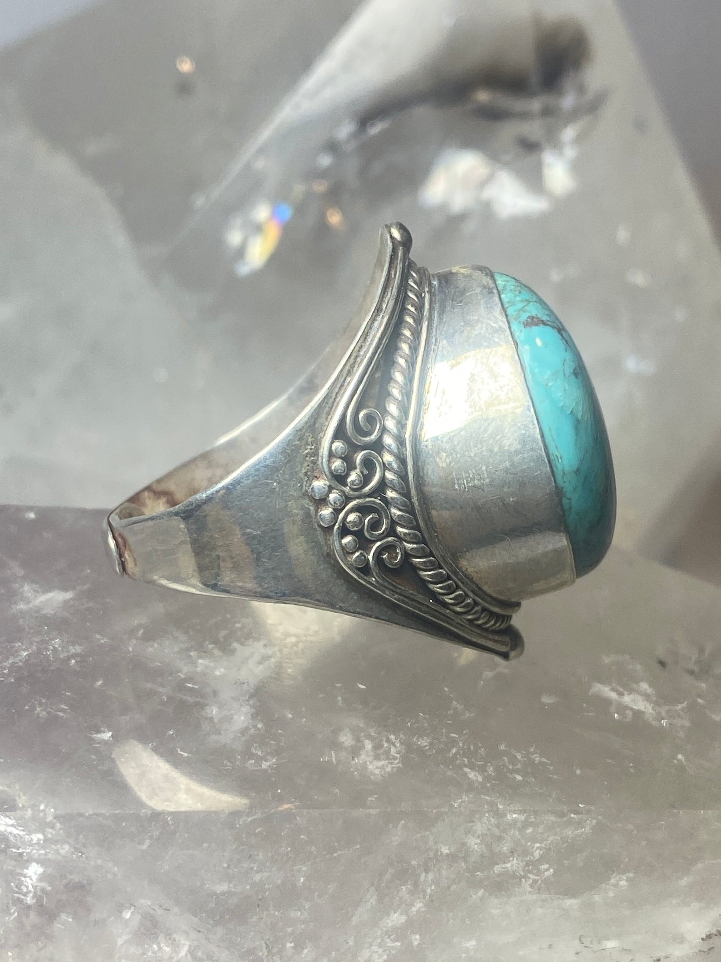 Turquoise ring boho cigar band sterling silver women men