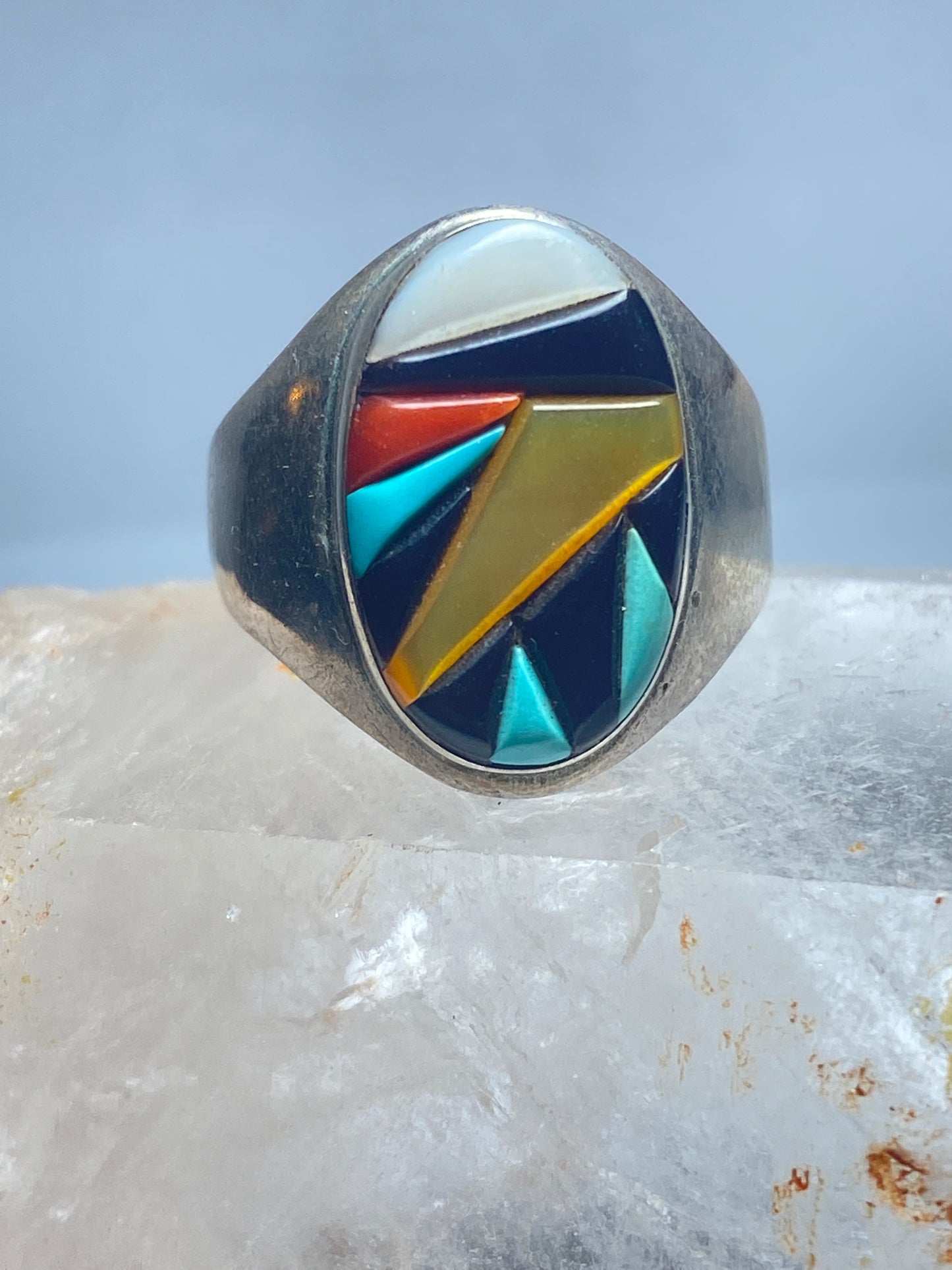 Navajo ring Turquoise coral onyx MOP southwest sterling silver women men