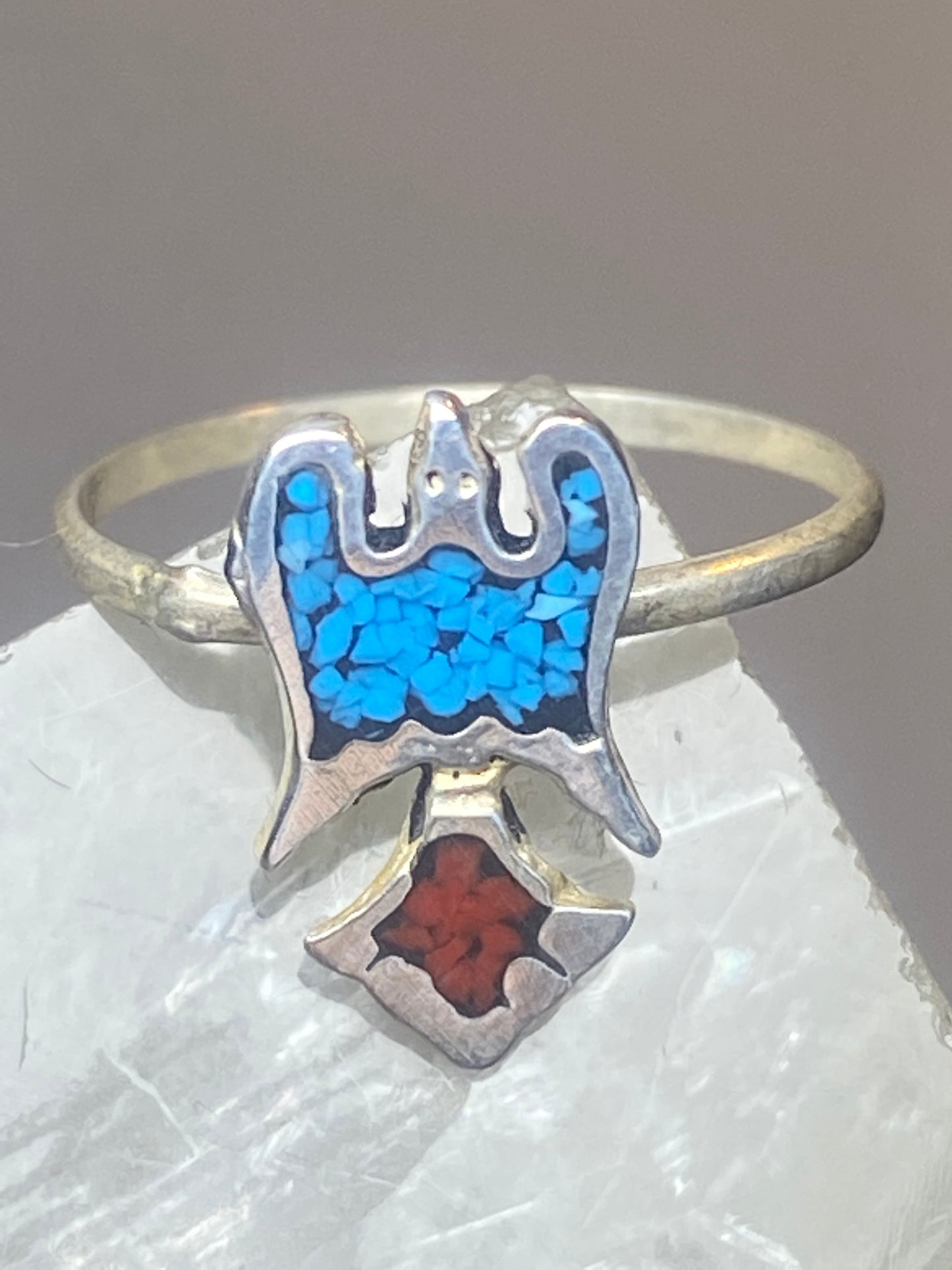 Phoenix ring turquoise coral chips southwest sterling silver women girls d