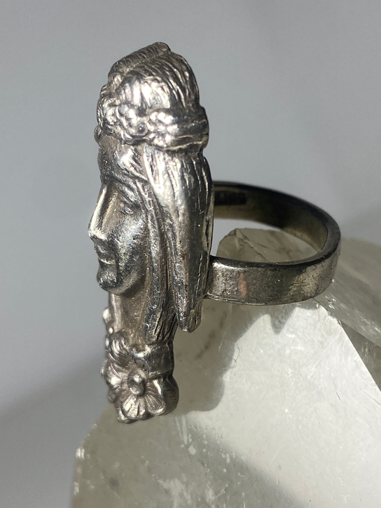 long Face ring deco long hair hippie floral flowers band  sterling silver women girls