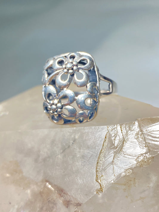 Floral ring size 6 flowers band sterling silver women girls