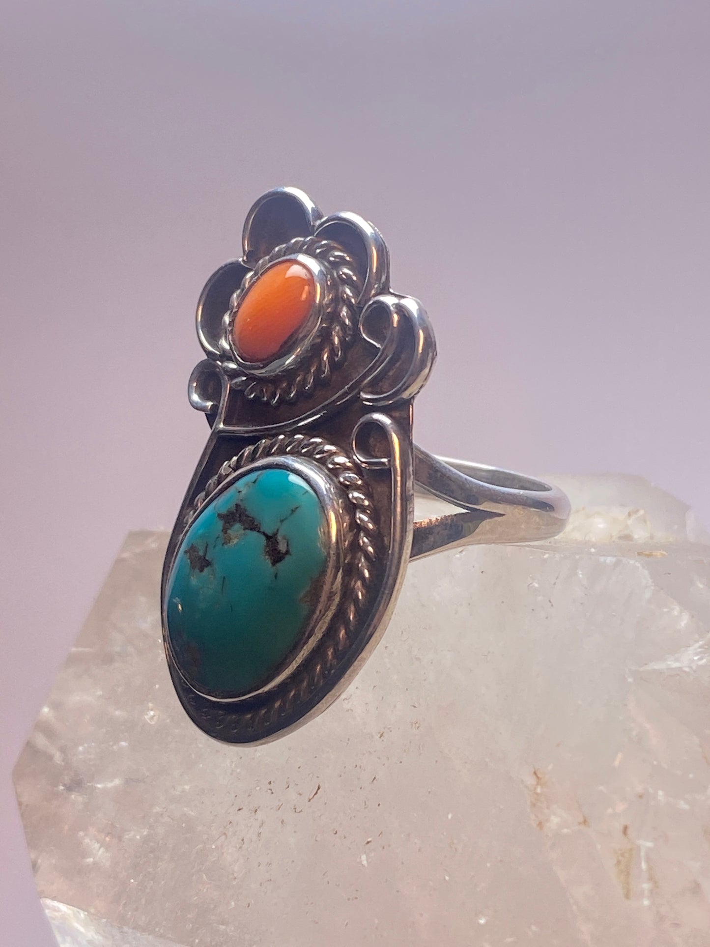 Turquoise ring size 10 Navajo coral southwest sterling silver women girls