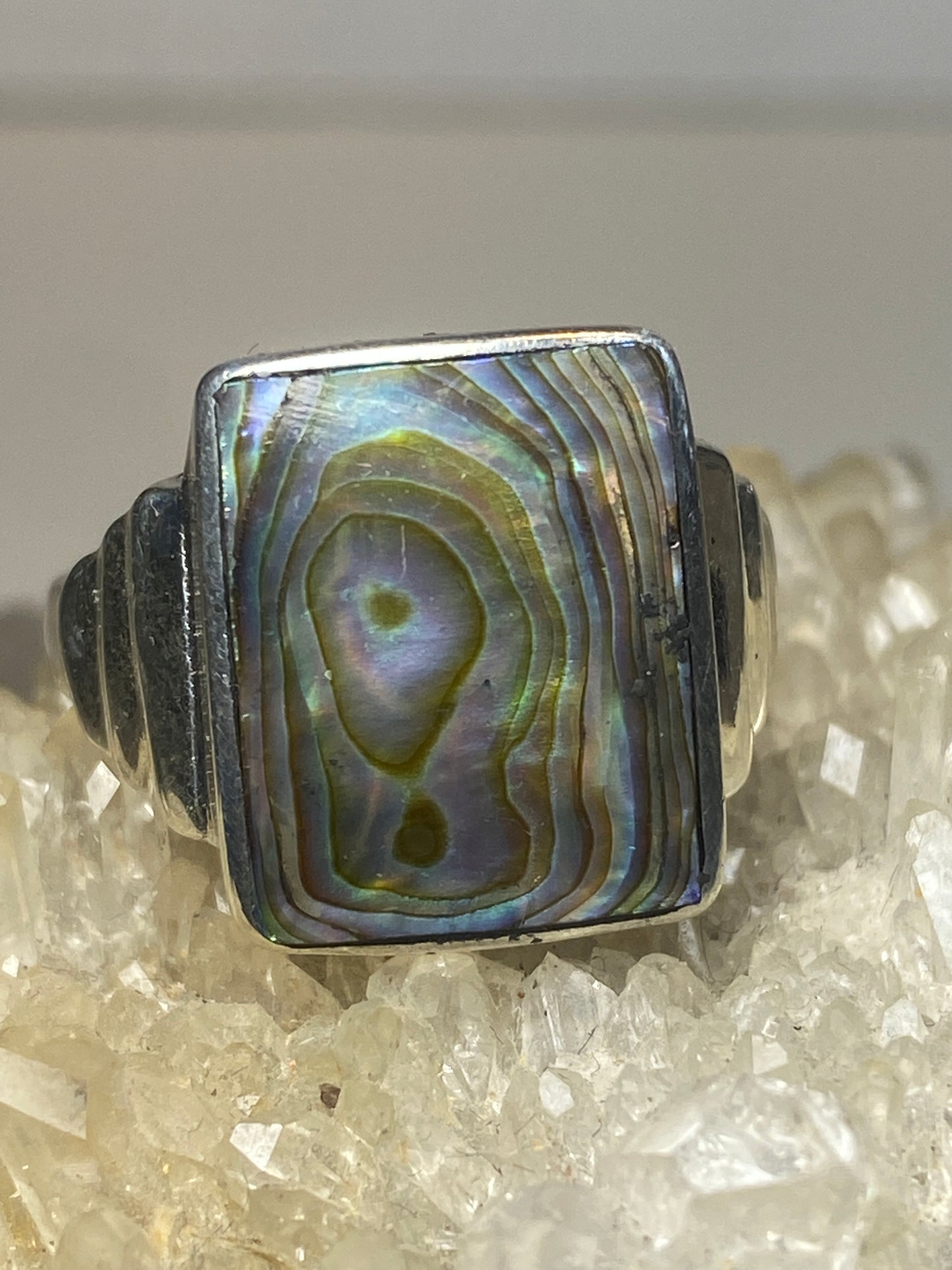 Abalone ring southwest band sterling silver band women men
