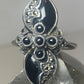 Long onyx ring size 7.50 marcasites Art Deco floral  sterling silver women