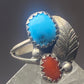 Coral turquoise Ring southwest pinky sterling silver women girl b