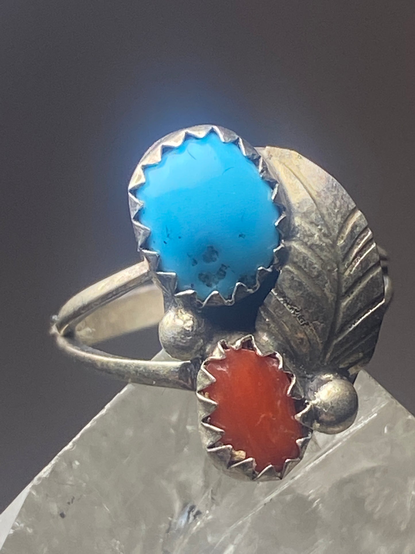 Coral turquoise Ring southwest pinky sterling silver women girl b