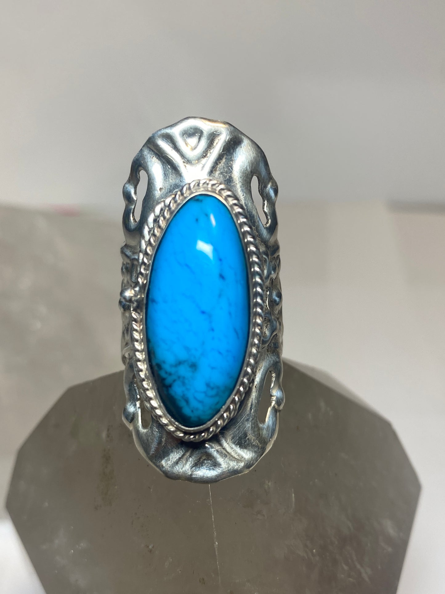 Turquoise ring long poison Mexico sterling silver women
