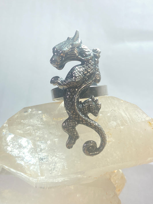 Dragon ring fantasy band sterling silver women