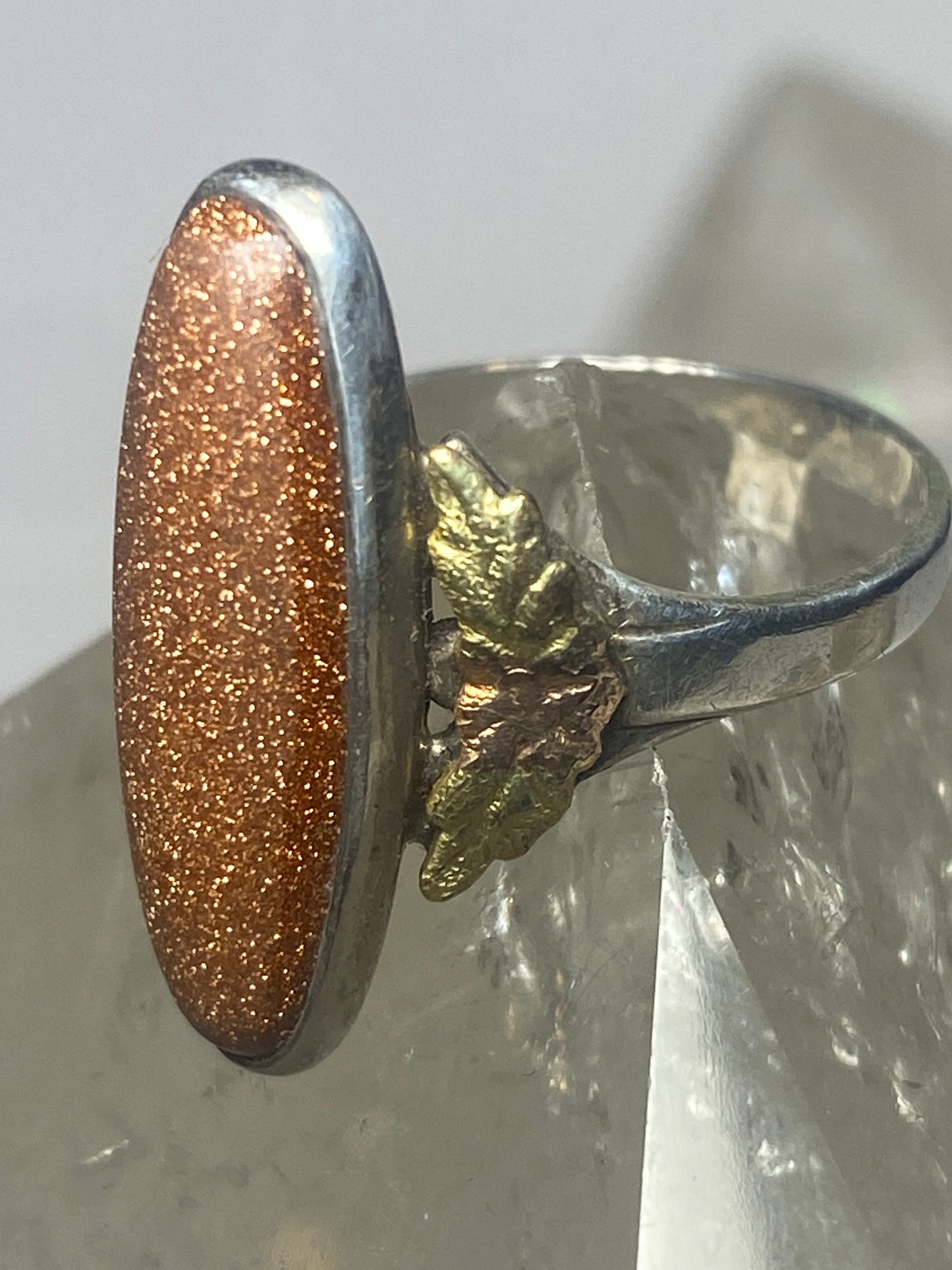 Goldstone ring Art Deco sterling silver women