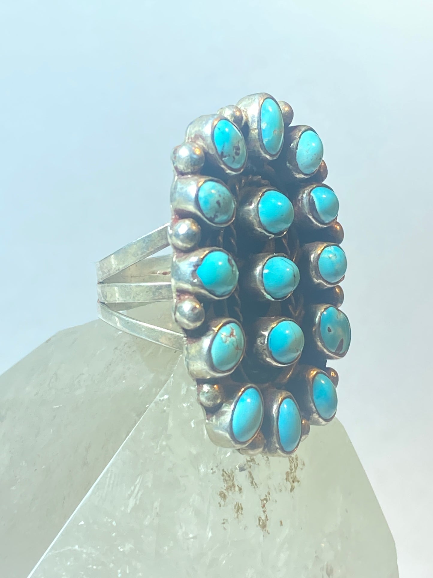 Turquoise ring big long Zuni southwest sterling  silver women