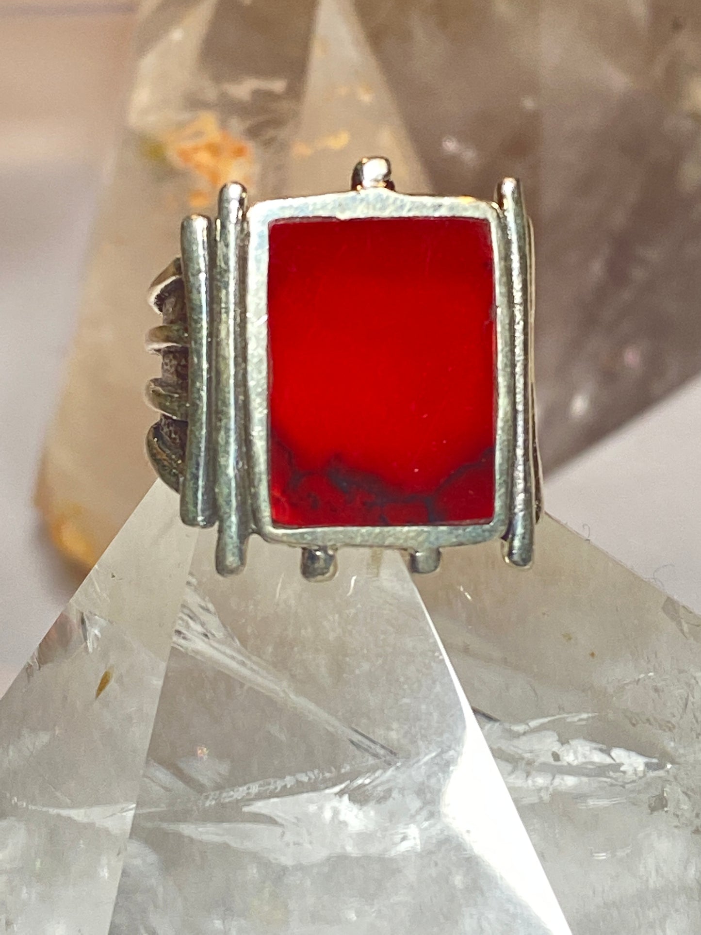 Red ring size 7.75 mid century sterling silver women men