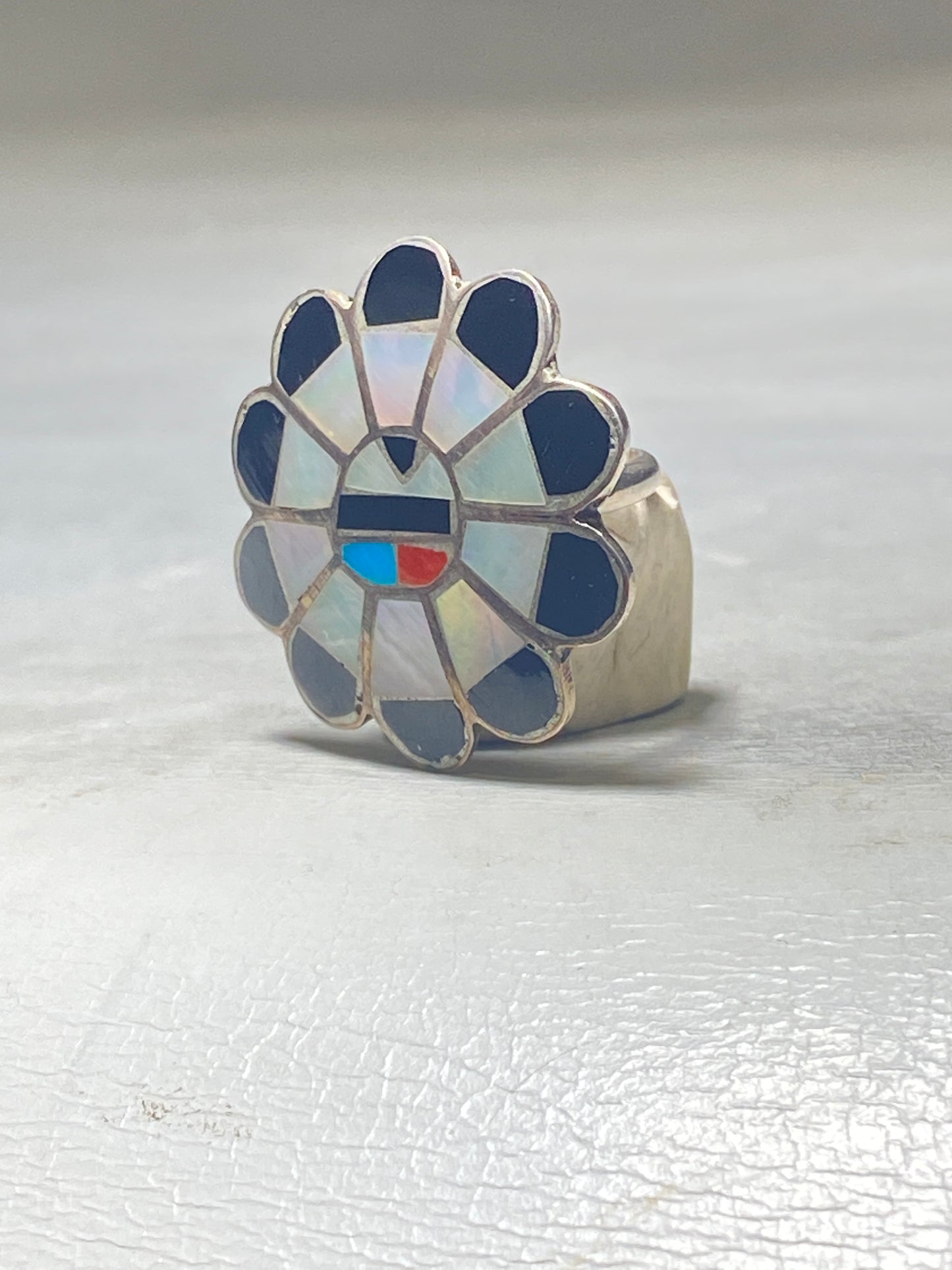 Sun ring Zuni onyx southwest MOP Mother of Pearl sterling silver women