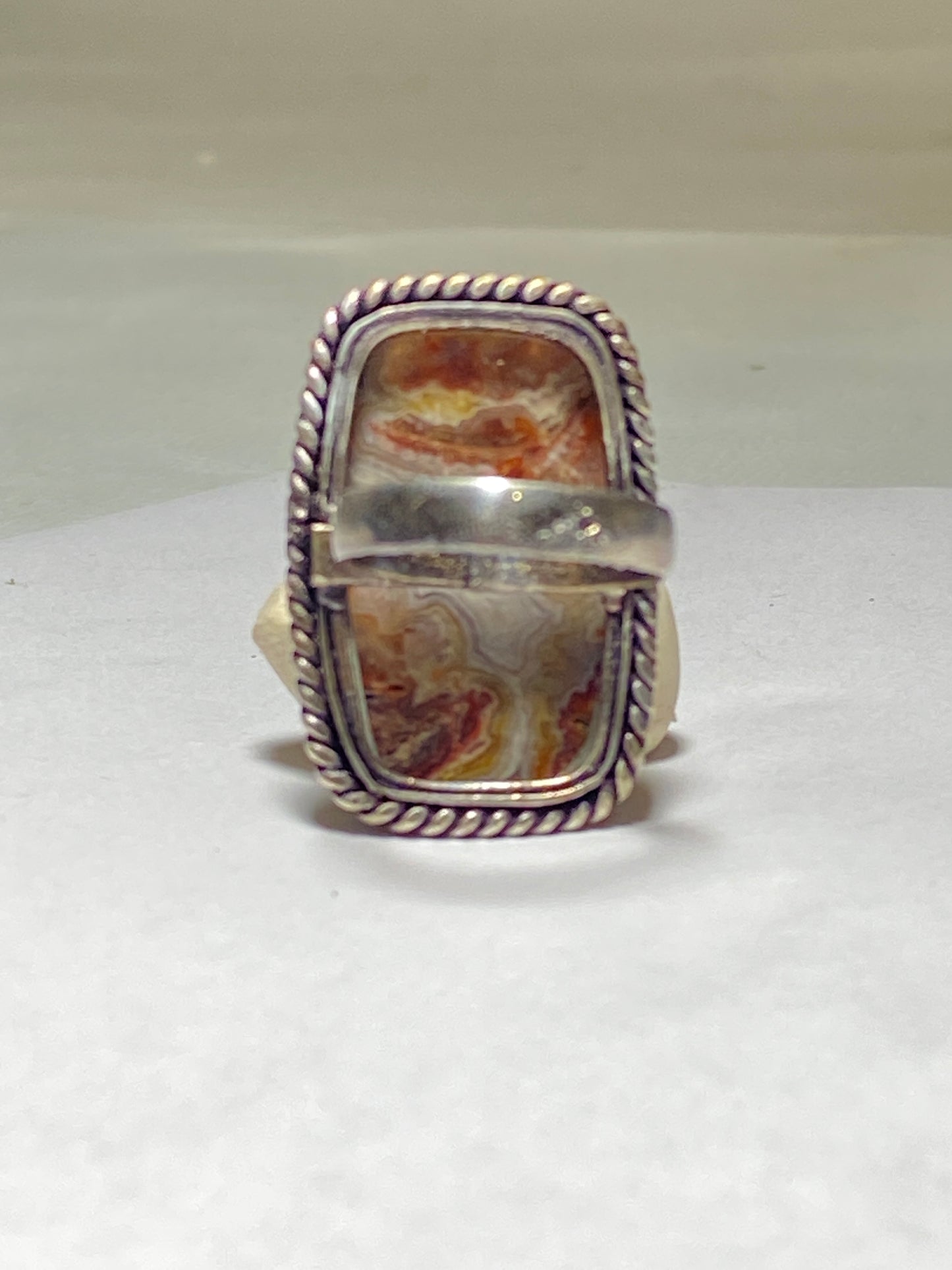 Agate ring Sterling Silver Rope Design size 6