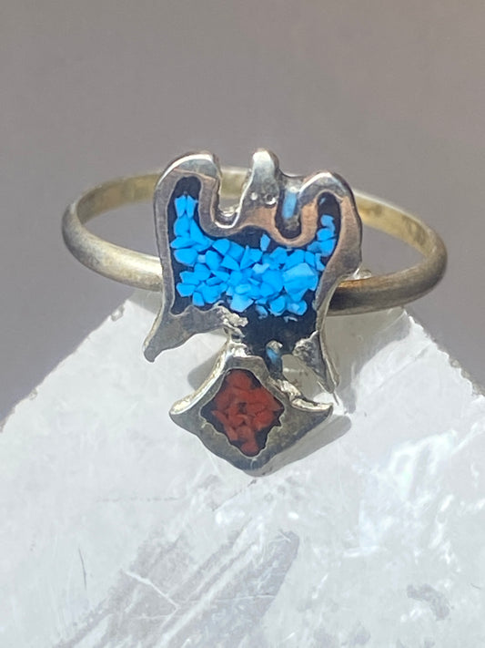 Phoenix ring turquoise coral chips southwest sterling silver women girls dk