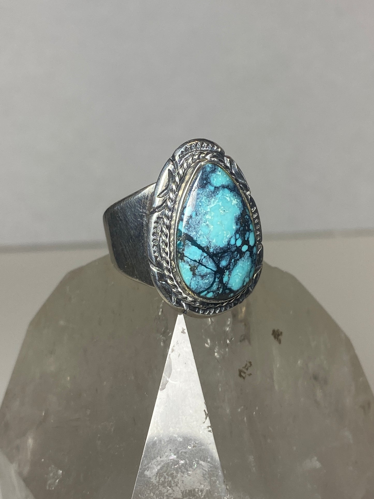 Turquoise ring Teardrop boho band sterling silver men women