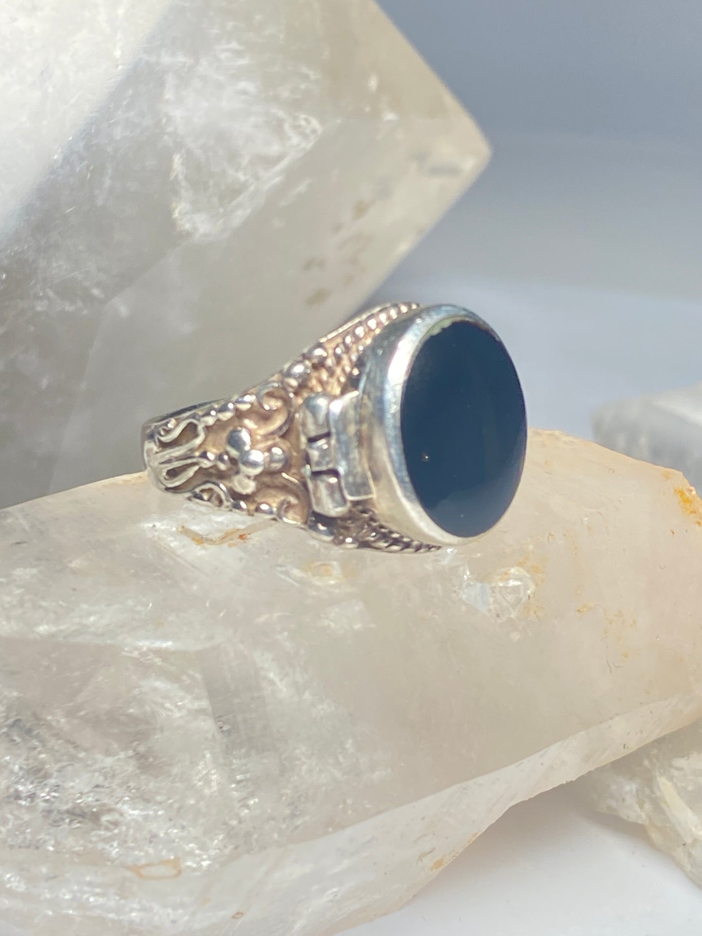 Poison ring Onyx sterling silver women