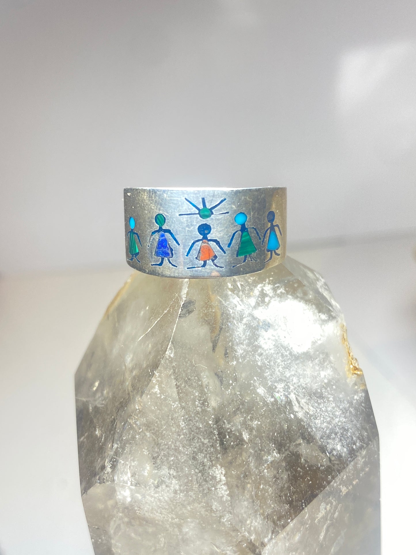Children ring size 9.25 turquoise blue lapis inlay teachers band sterling silver women