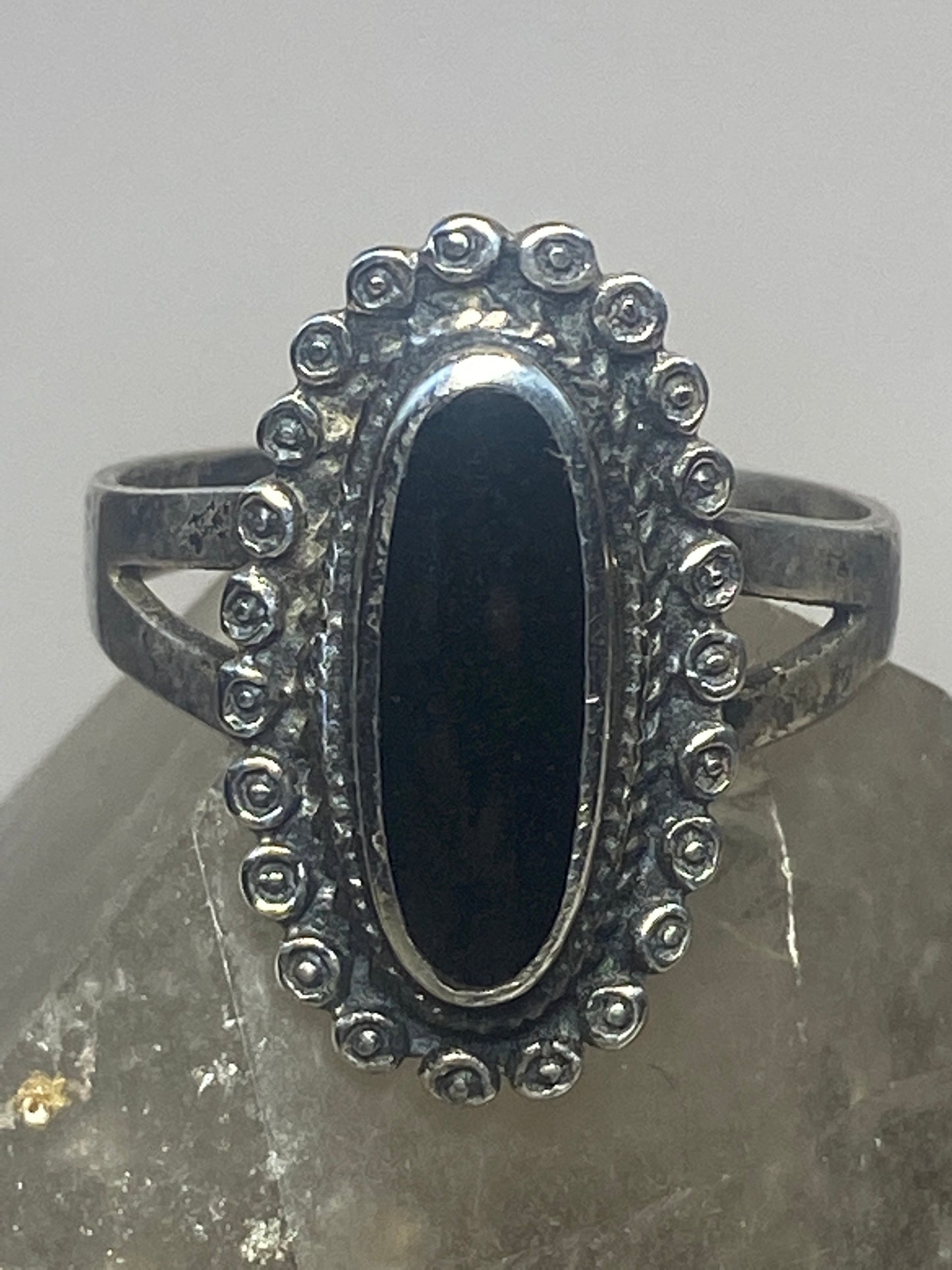 Long onyx ring size 10 beaded southwest sterling silver women