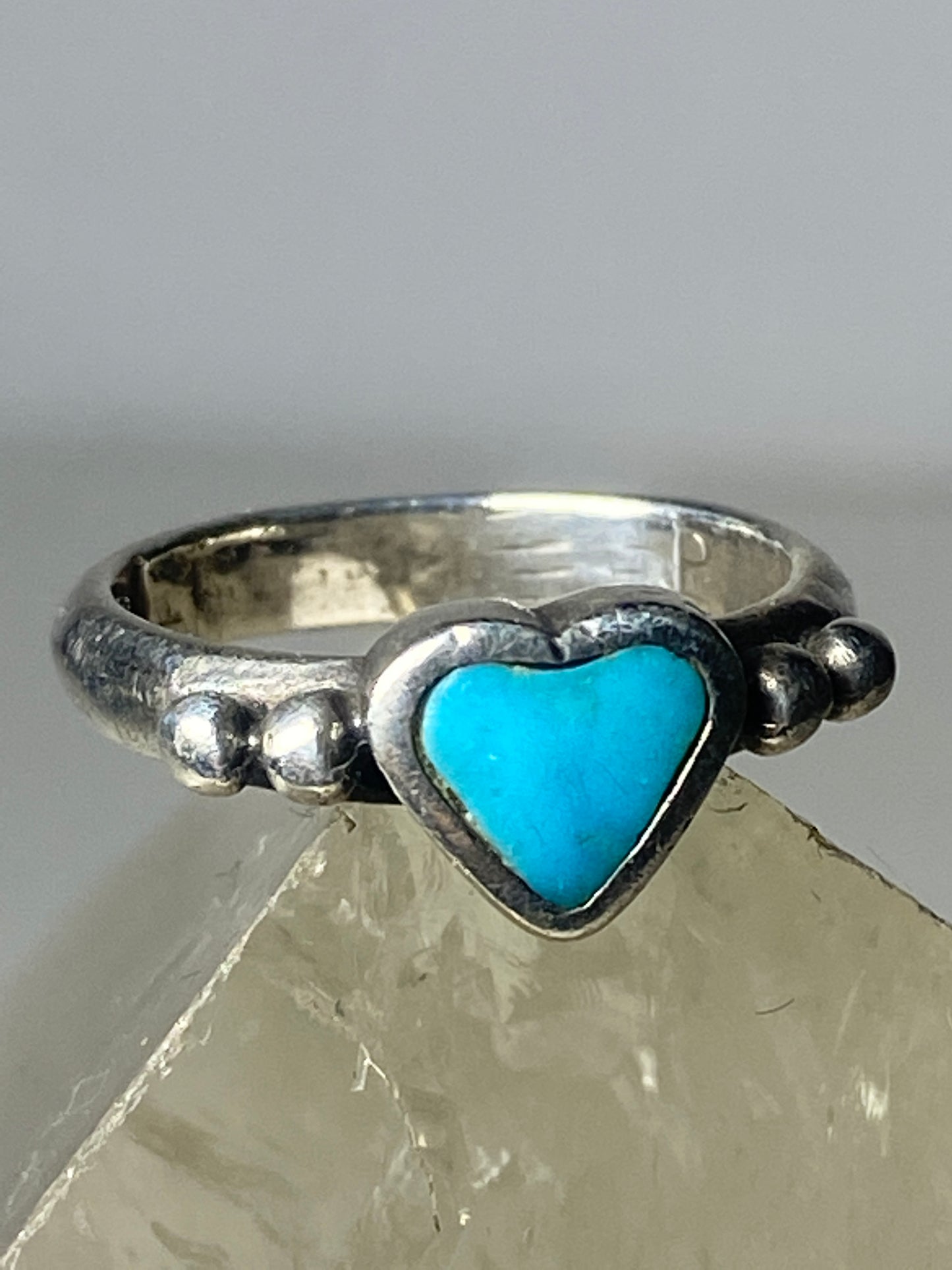 Heart ring turquoise southwest love Valentine baby pinky band sterling silver women girl