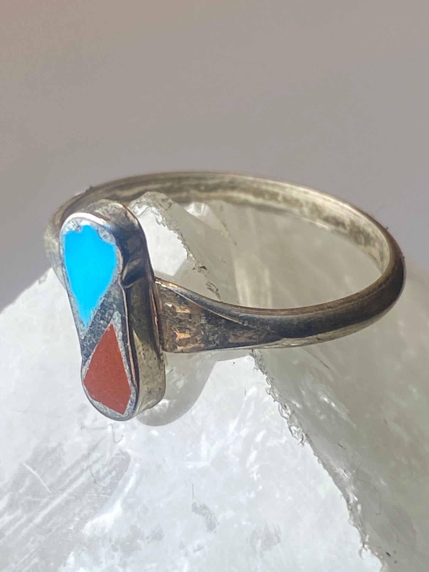 Turquoise coral ring southwest  sterling silver women girls u