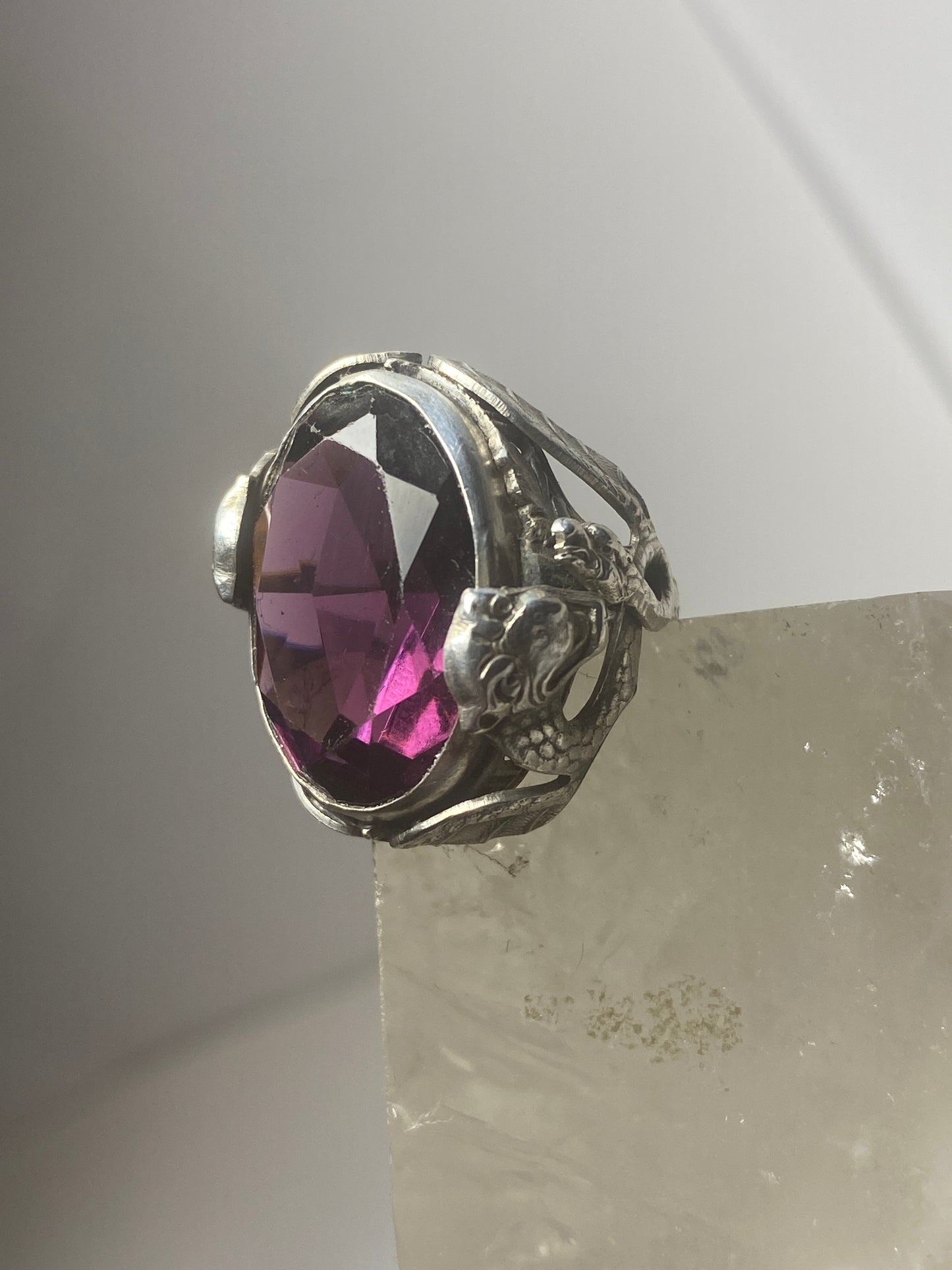 Dragon ring Art Deco  purple faceted sterling silver women girls