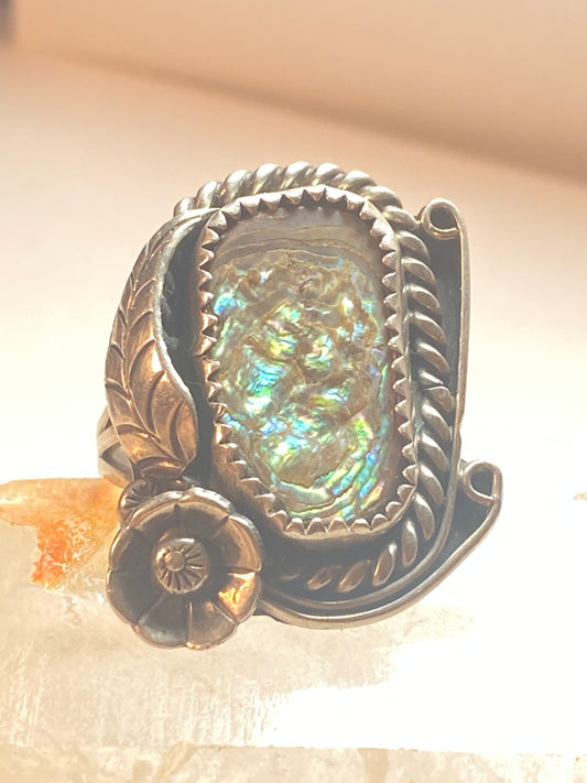 Abalone ring size 7.50 Navajo squash blossom sterling silver women
