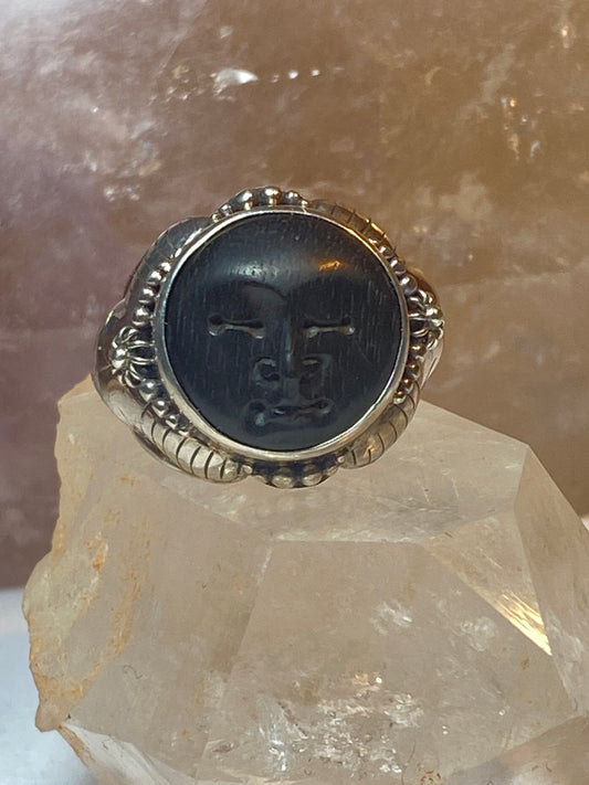 Face ring black sterling silver ring women