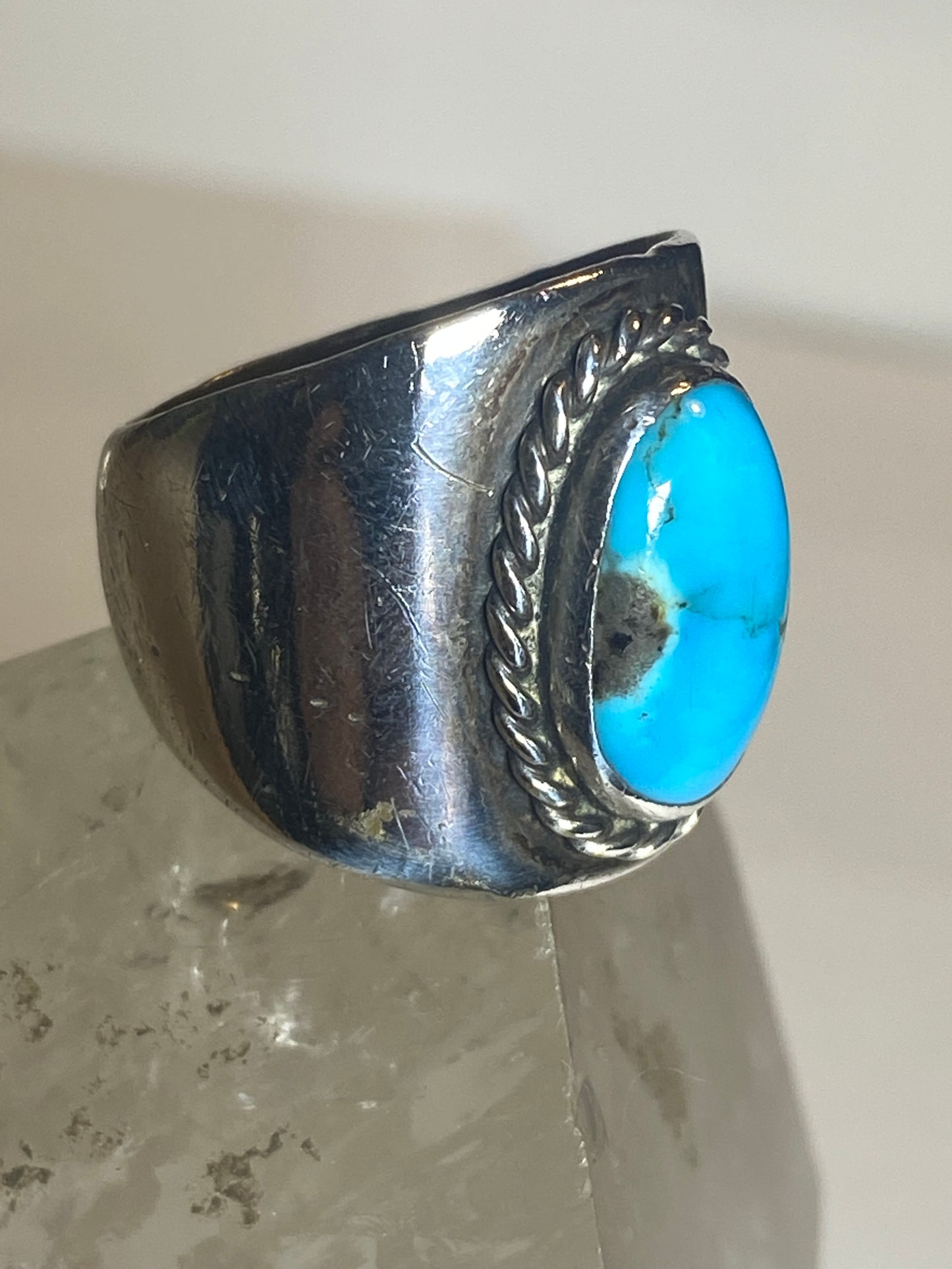 Turquoise ring cigar band Navajo sterling silver women girls